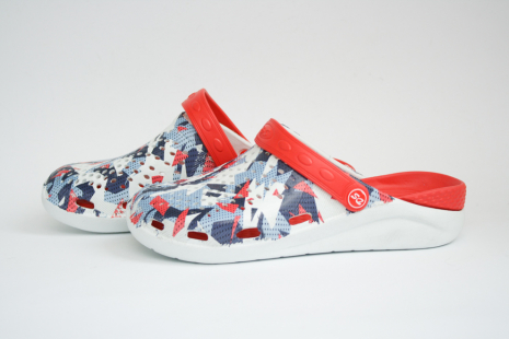 Мужские Сабо crocs-02 принт бел-син-красн - Фото 1